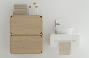NAT H2O Wandmöbel aus Mattweißer HPL, Handtuchösen, Waschbecken-...