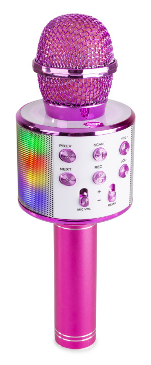 Microfone KMI5G Bluetooth c/ Altifalante e LEDs (Rosa) - MAX
