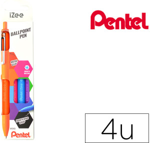 Conjunto Com 4 Esferograficas Izee Ponta De 1,0Mm Cores Laranja Azul Ceurosa E Violeta - PENTEL