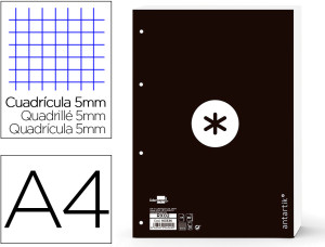 Recarga Colada Quadricula De 5Mm Din A4 100 F 90 Gr 4 Furos 1 Banda Moldura Cor Preto - ANTARTIK