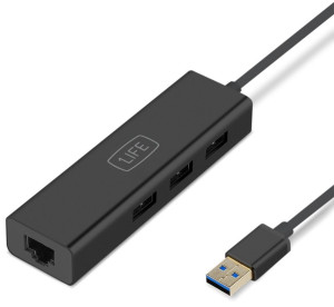 Hub 3x USB 3.0 / 1x RJ45 (Preto) - 1LIFE