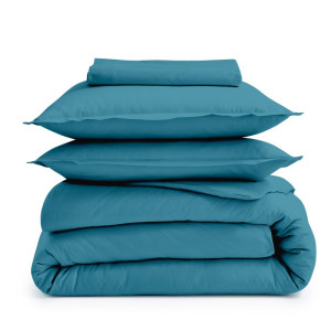 Drap plat 100% coton Tradilinge BLEU PAON (Couleur : Bleu Paon)