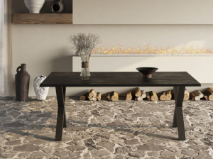 Tafel mangohout zwart 200 cm kruispoten