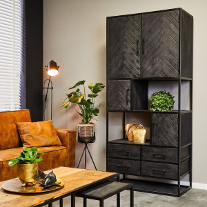 Wandkast mangohout zwart 90x200 cm