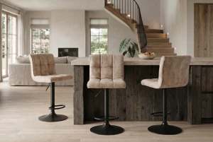 Barkruk beige champagne fluweel zwart onderstel