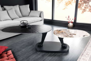 Keramiek salontafel draaibaar zwart natuursteen 94-163 cm