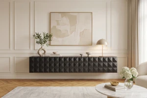 Hangend design TV meubel mangohout zwart 160 cm