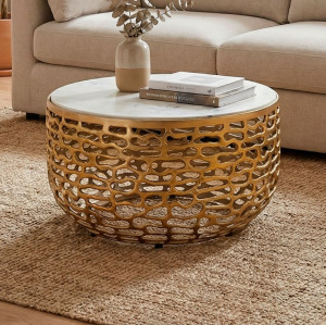 Wohnling Salontafel goud marmer wit 60cm