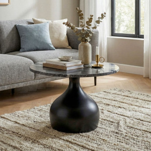 Wohnling Zwarte salontafel Marmer metaal 60 cm