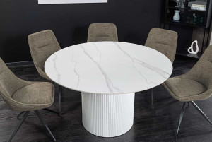 Ronde tafel wit keramiek met kolomvoet 120 cm