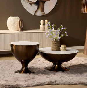 Salontafel set goud met wit marmer tafelbladen
