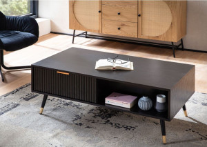 Wohnling Salontafel zwart eikenlook met lamellen 110cm