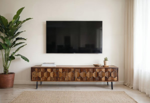 Wohnling modern massief houten sheesham TV meubel 160 cm