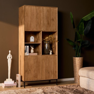Vakkenkast Stripe mangohout naturel bruin 90 cm