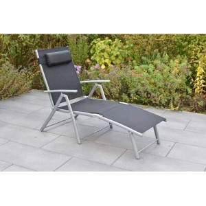 Deckchair inkl. Kopfkissen, schwarz Alu/Textil