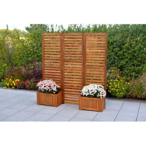 Sichtschutz mit 2 Blumenkästen Akazienholz