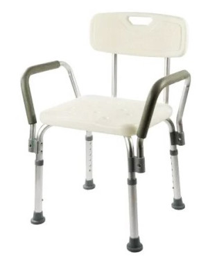 Vari Sedile Doccia con Schienale e Braccioli Regolabile in PVC e Alluminio