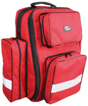 Easyred zaino per emergenza e primo soccorso in materiale antistrappo rosso con tasche e inserti riflettenti