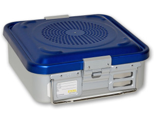 Gima contenitore standard piccolo con due filtri e fondo perforato blu autoclavabile 285 x 280 mm