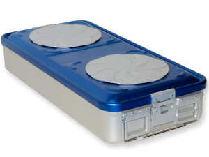 Gima Container grande con quattro valvole e fondo perforato in alluminio con coperchio blu autoclavabile