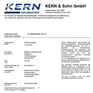 Kern - Certificato di calibrazione aziendale 961-261O
