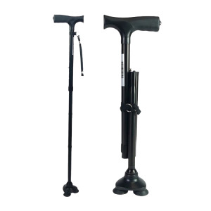 Identites Bastone Pieghevole con Punta Stabilizzatrice 360° in Alluminio Nero Impugnatura Ergonomica