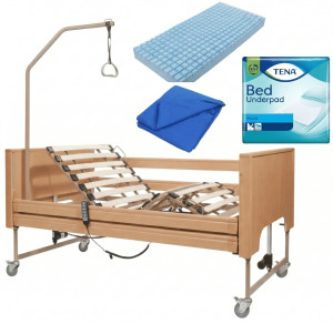 Ausilium Kit Deluxe Degenza: Letto Elettrico Ortopedico in Legno  Libra + Materasso Antidecubito + Fodera + Traverse Assorbenti