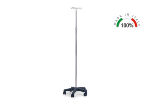 Skema Form piantana per ipodermoclisi in acciaio inox con 2 ganci base plastica 5 razze su ruote