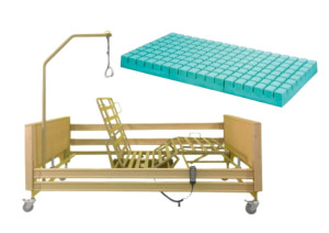 Intermed Kit Base Degenza:  Letto Elettrico 3 Motori Altezza Variabile Doghe Metallo e Sponde + Materasso Antidecubito Ventilato