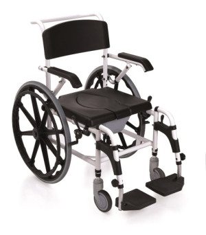 Mopedia sedia comoda per WC e doccia ad autospinta in alluminio con imbottitura in PU nera