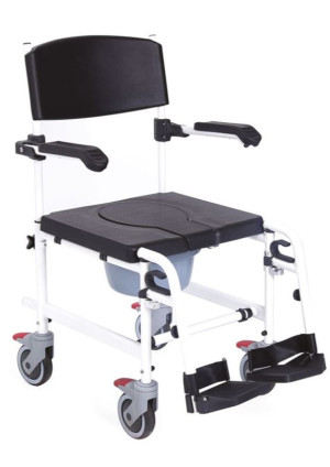 Mopedia sedia comoda per doccia e WC in alluminio verniciato con imbottitura in PU nera regolabile