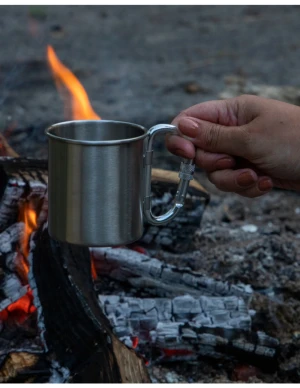 Bo-Camp Mok met Karabijnhaak (Maat - 300 ml, Kleur - Zilver)