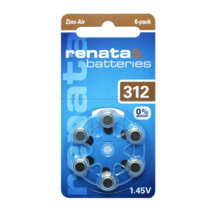 Renata Za312 Free Mercury - Blister Da 6 Batterie Per Protesi Acustiche