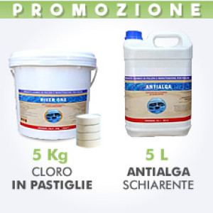 Piscine Italia 5 Kg Cloro in pastiglie 200 g + 5 L antialga