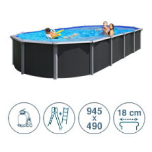 Piscine Italia Piscina fuori terra in acciaio ABAK antracite Osmose 945x490x132 cm