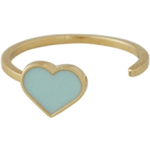 Design Letters Enamel Heart Ring Gold Soft Green