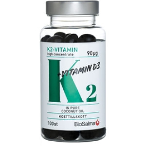 BioSalma K2 90µg + D3-vitamin 25µg 100 kapsler