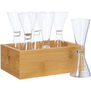 Naturshot glass i bambusboks 6-pakning 1 set Transparent