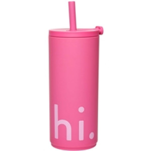 Design Letters Reisekopp med sugerør 500ml Cherry Pink