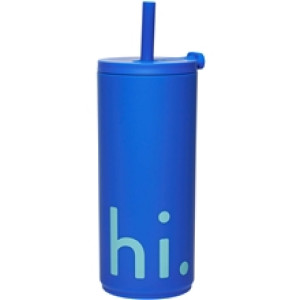 Design Letters Reisekopp med sugerør 500ml Cobalt Blue