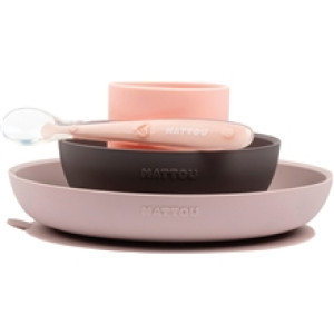 Nattou Soft Silikonmattesett 4 deler Pink/Eggplant