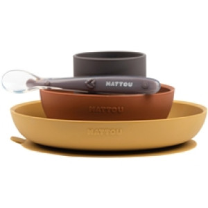 Nattou Soft Silikonmattesett 4 deler Mustard/Terracotta