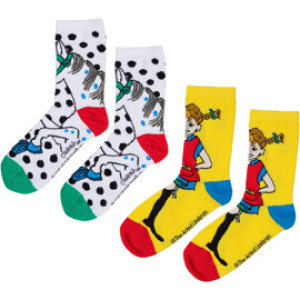 Pippi Långstrump Pippi Strømper Gul/Hvit 2-pack 27/30