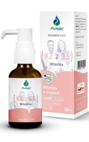 Witamina K2 z D3 w kroplach - 25µg/1000IU - Avitale