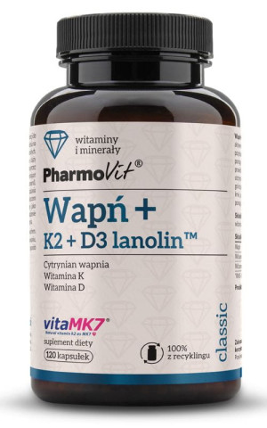Pharmovit Classic Wapń + K2 + D3 lanoliny 120 kapsułek