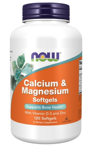 NOW Foods Calcium & Magnesium with Vit D and Zinc Wapń, magnez, D3, Cynk 120 kapsułek