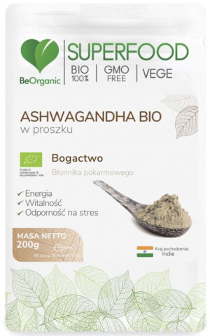 BeOrganic Ashwagandha Bio w proszku 200g