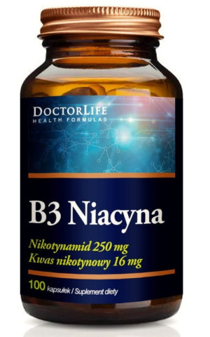 Doctor Life B3 Niacyna (nikotynamid 250mg, kwas nikotynowy 16mg) 100 kapsułek
