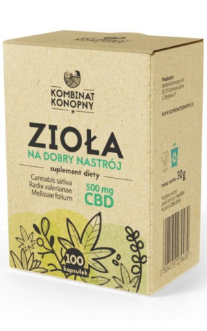 Zioła na dobry nastrój (Cannabis Sativa, Kozłek Lekarski, Melisa) 100 kaps Kombinat Konopny