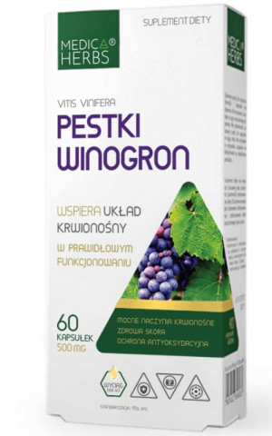 Pestki winogron 500mg OPC 95%, 60 kapsułek Medica Herbs
